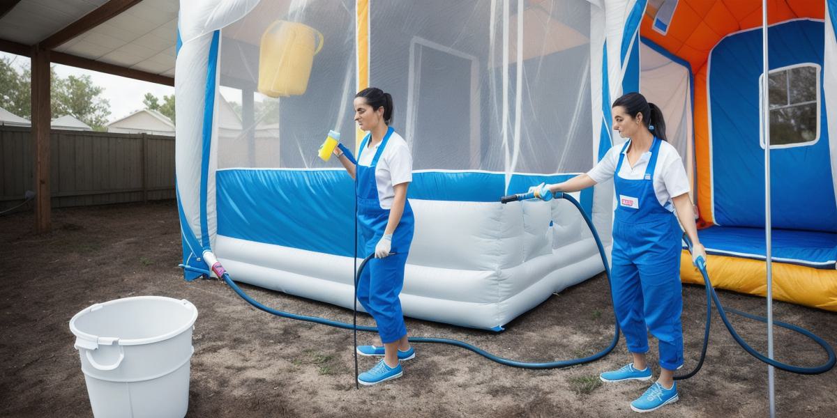 How can I effectively remove mildew and mold from a bounce house